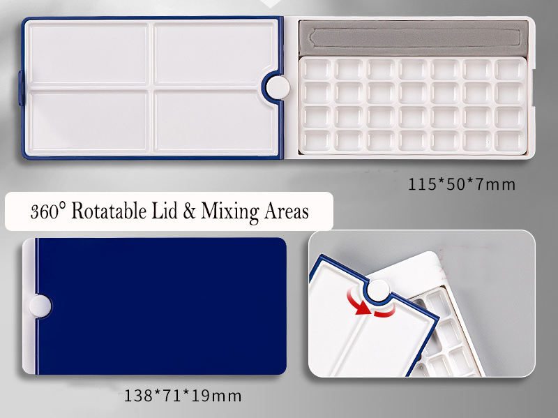 Portable Plastic Watercolor Palette with 360 Rotating Lid