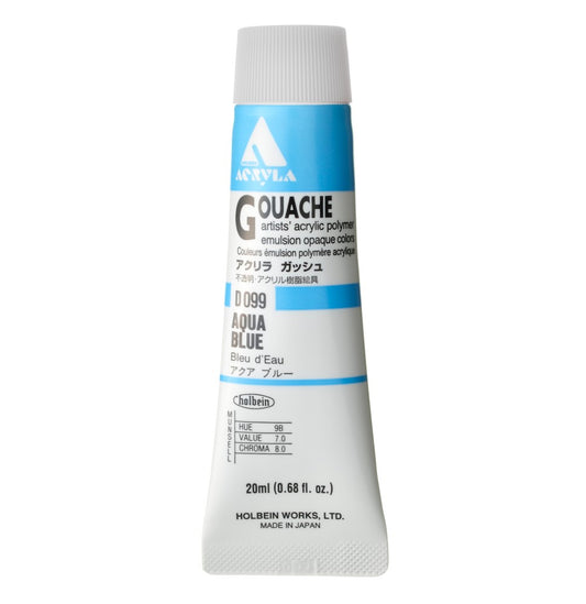 Aqua Blue 20ml Holbein Acrylic Gouache Tube D099