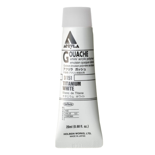 Titanium White 20ml Holbein Acrylic Gouache Tube D151