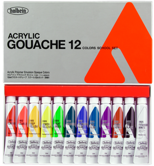 Holbein Acrylic Gouache: 12 Color (12ml tube) Set D981