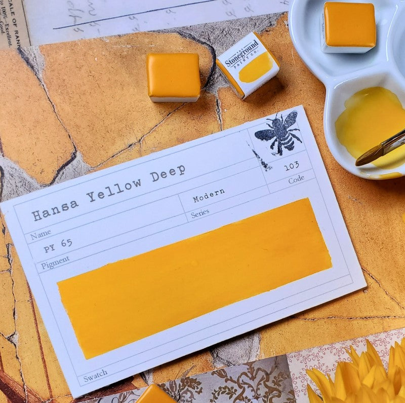 Hansa Yellow Deep Half Pan Gouache: Stoneground Paint Co.