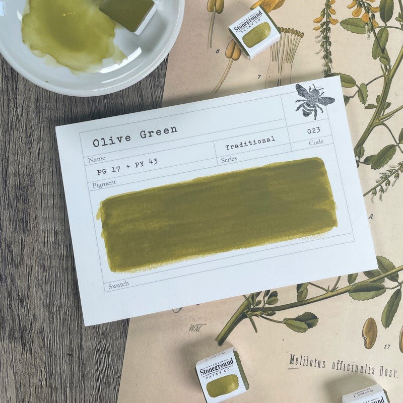 Olive Green Half Pan Gouache: Stoneground Paint Co.