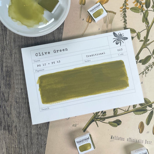 Olive Green Half Pan Gouache: Stoneground Paint Co.