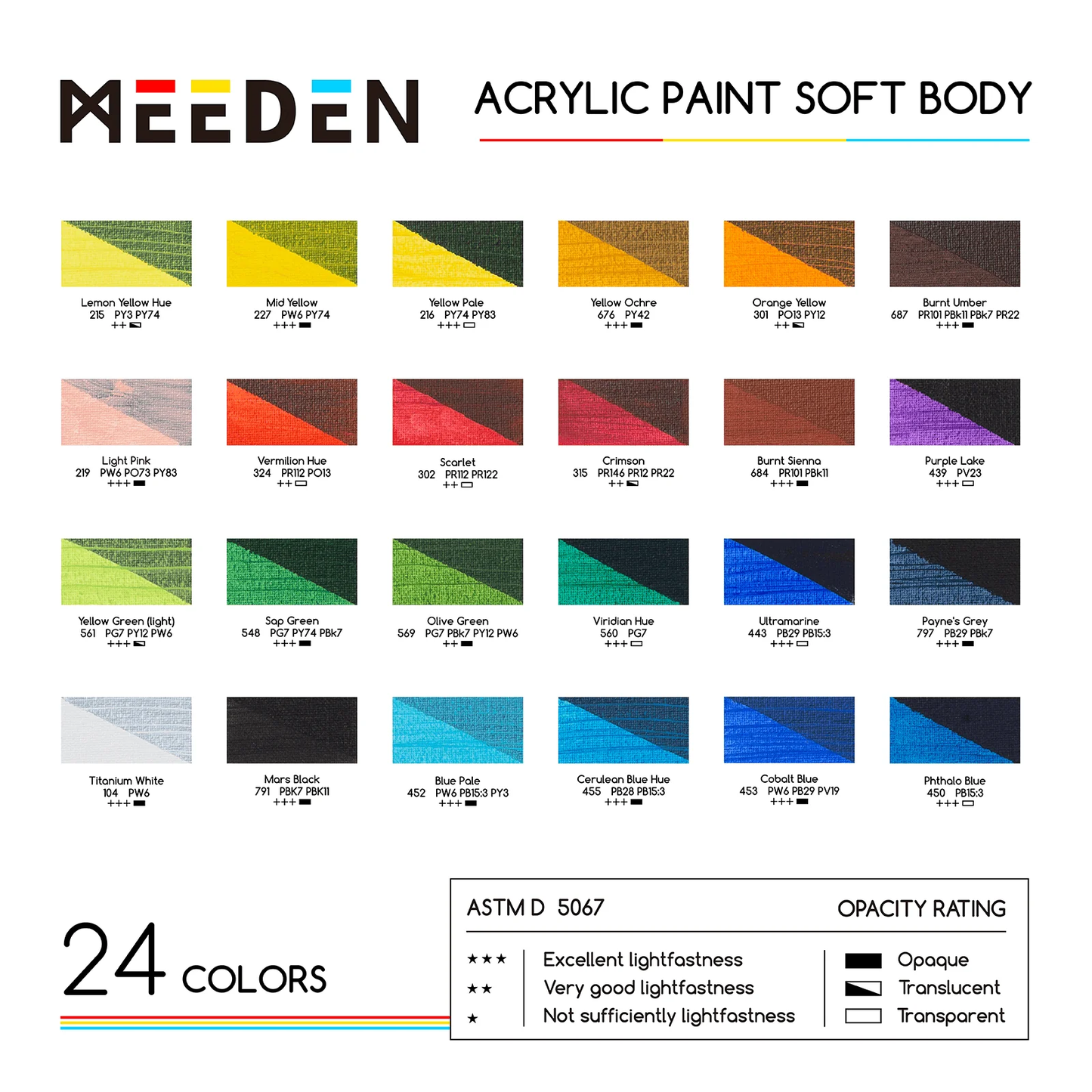 Meeden Soft Body Acrylic Set/24 colors: 60ml
