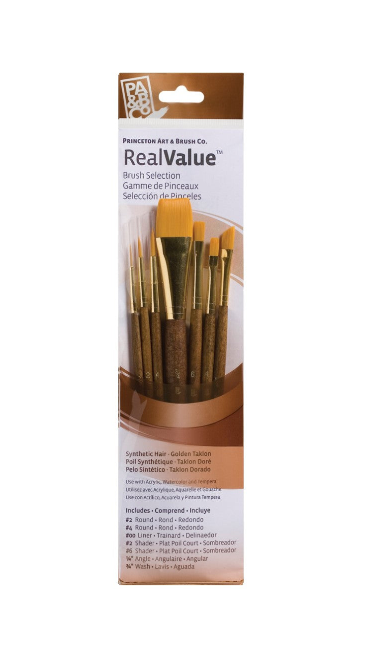 Synthetic Golden Taklon 7 Brush Short-Handled Set: REAL VALUE from PRINCETON!