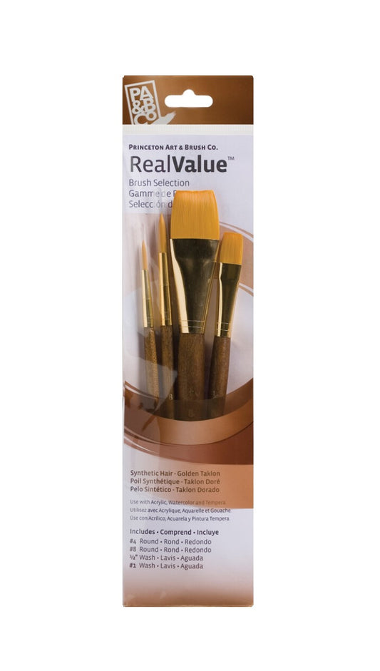 Synthetic Golden Taklon 4 Brush Short-Handled Set: REAL VALUE from PRINCETON!