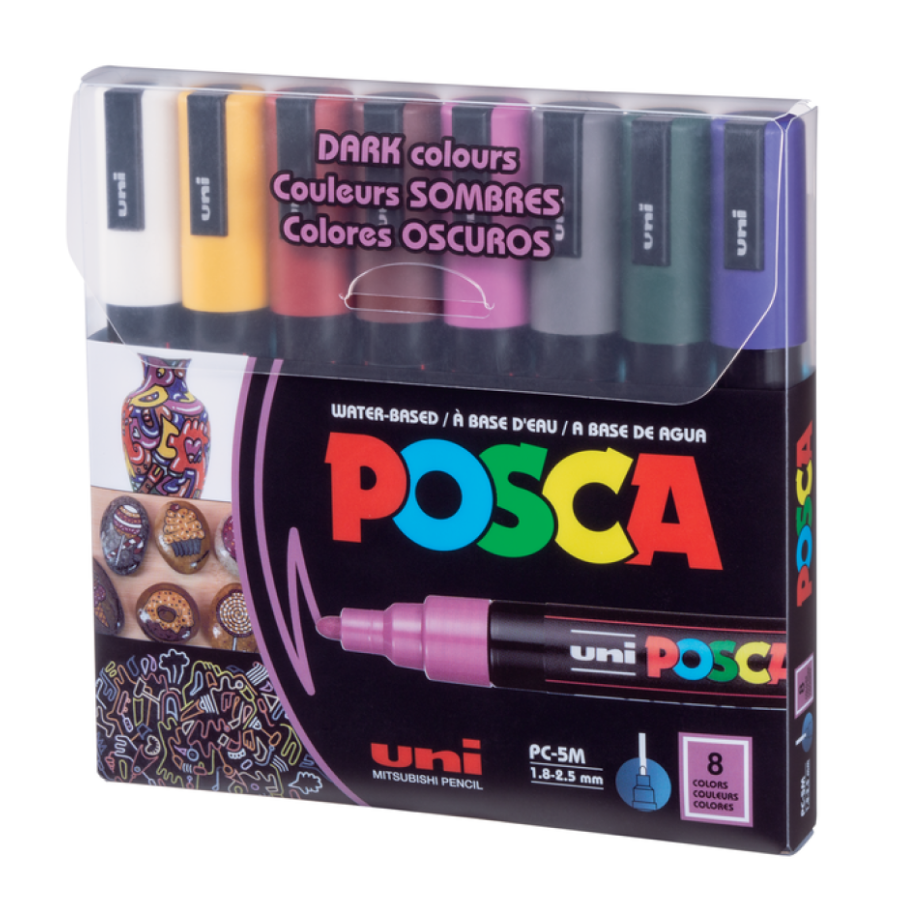 PC-5M DARK Uni Posca Medium Marker Set (8 markers)