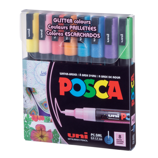 PC-3M GLITTER Uni Posca Fine Marker Set (8 markers)