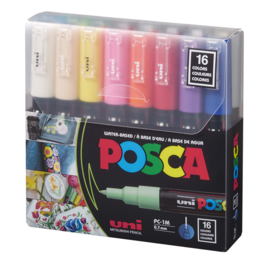 PC-1M Uni Posca Extra-Fine Marker Set (16 markers)