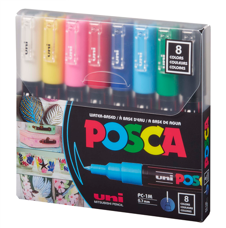 PC-1M Uni Posca Extra-Fine Marker Set (8 markers)