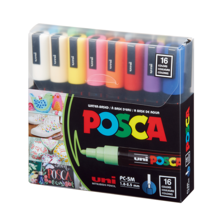 PC-5M Uni Posca Medium Marker Set (16 markers)