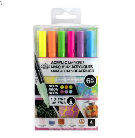 6pc Acrylic 1.2mm FINE Neon Marker Set
