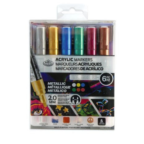 6pc Acrylic 2.0mm MEDIUM Metallic Marker Set
