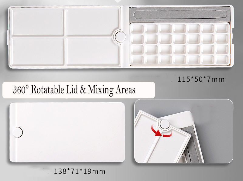 Portable Plastic Watercolor Palette with 360 Rotating Lid