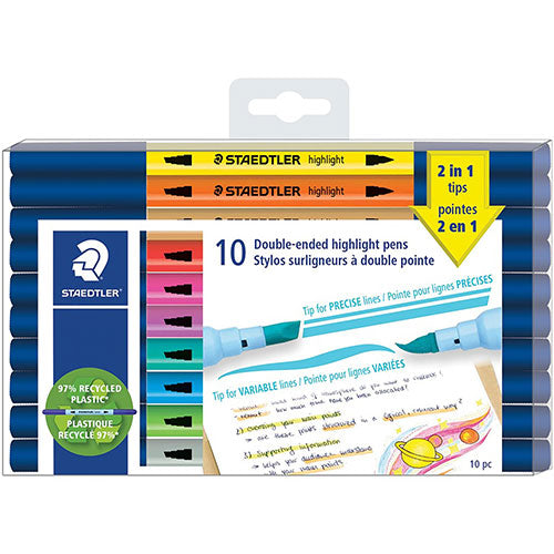 10pc Double-ended Highlight Pens Set