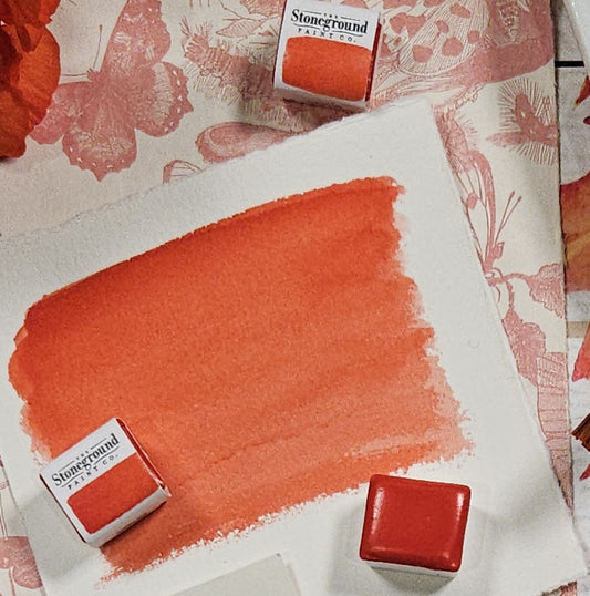 Vermilion Half Pan Watercolor: Stoneground Paint Co.