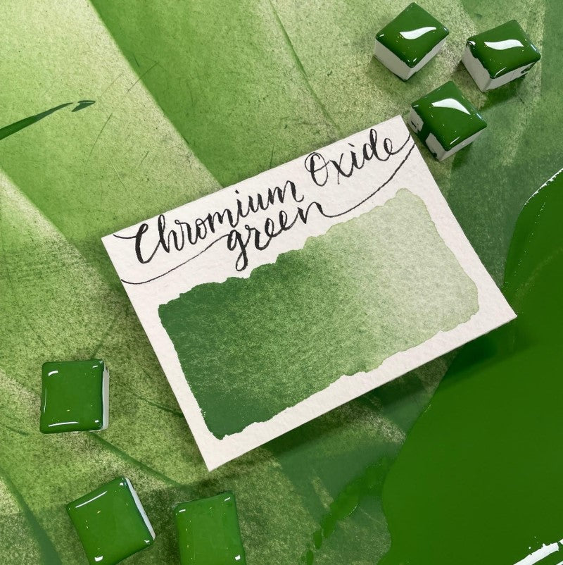 Chromium Oxide Green Half Pan Watercolor: Stoneground Paint Co.