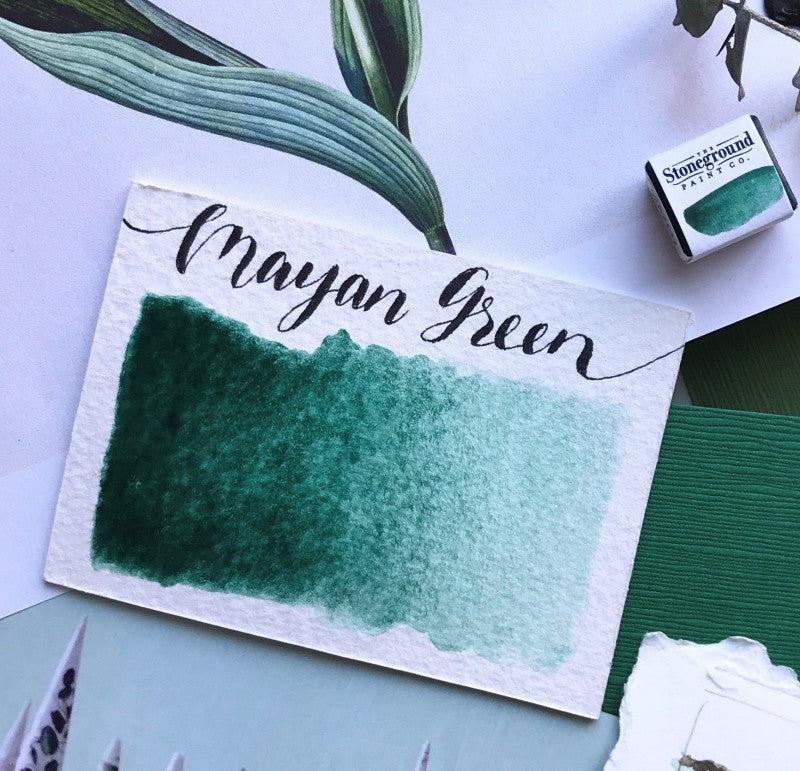 Mayan Green Half Pan Watercolor: Stoneground Paint Co.