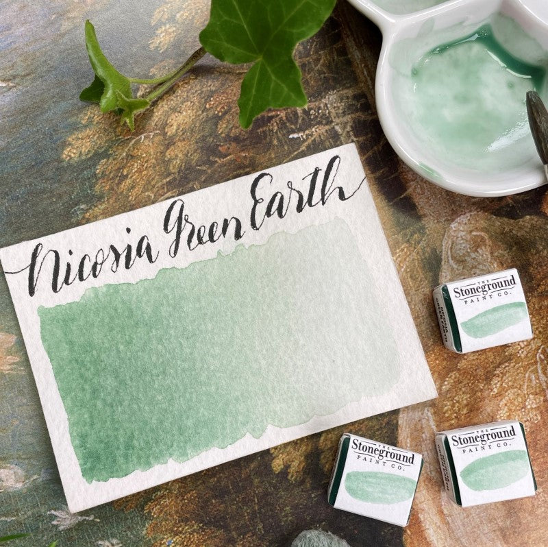 Nicosia Green Earth Half Pan Watercolor: Stoneground Paint Co.