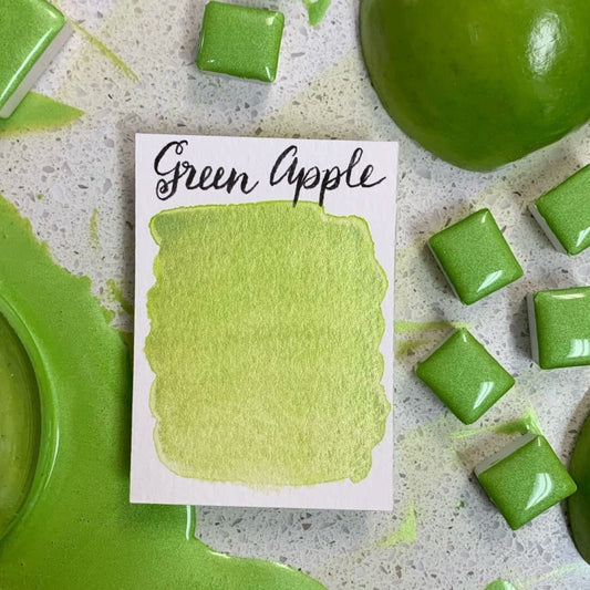 Green Apple (Pearlescent) Half Pan Watercolor: Stoneground Paint Co.
