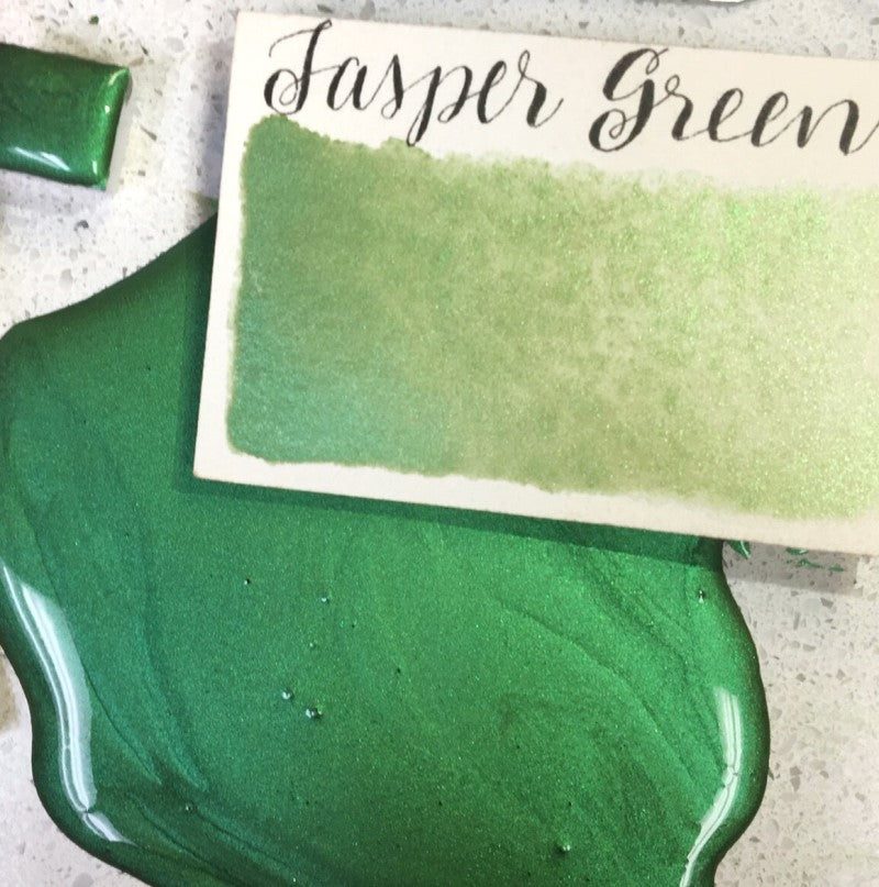 Jasper Green (Pearlescent) Half Pan Watercolor: Stoneground Paint Co.