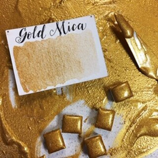 Gold Mica (Pearlescent) Half Pan Watercolor: Stoneground Paint Co.