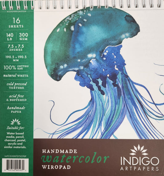 7.5"x7.5" Indigo Wire-O 100% Cotton Watercolor Pad: 16sht