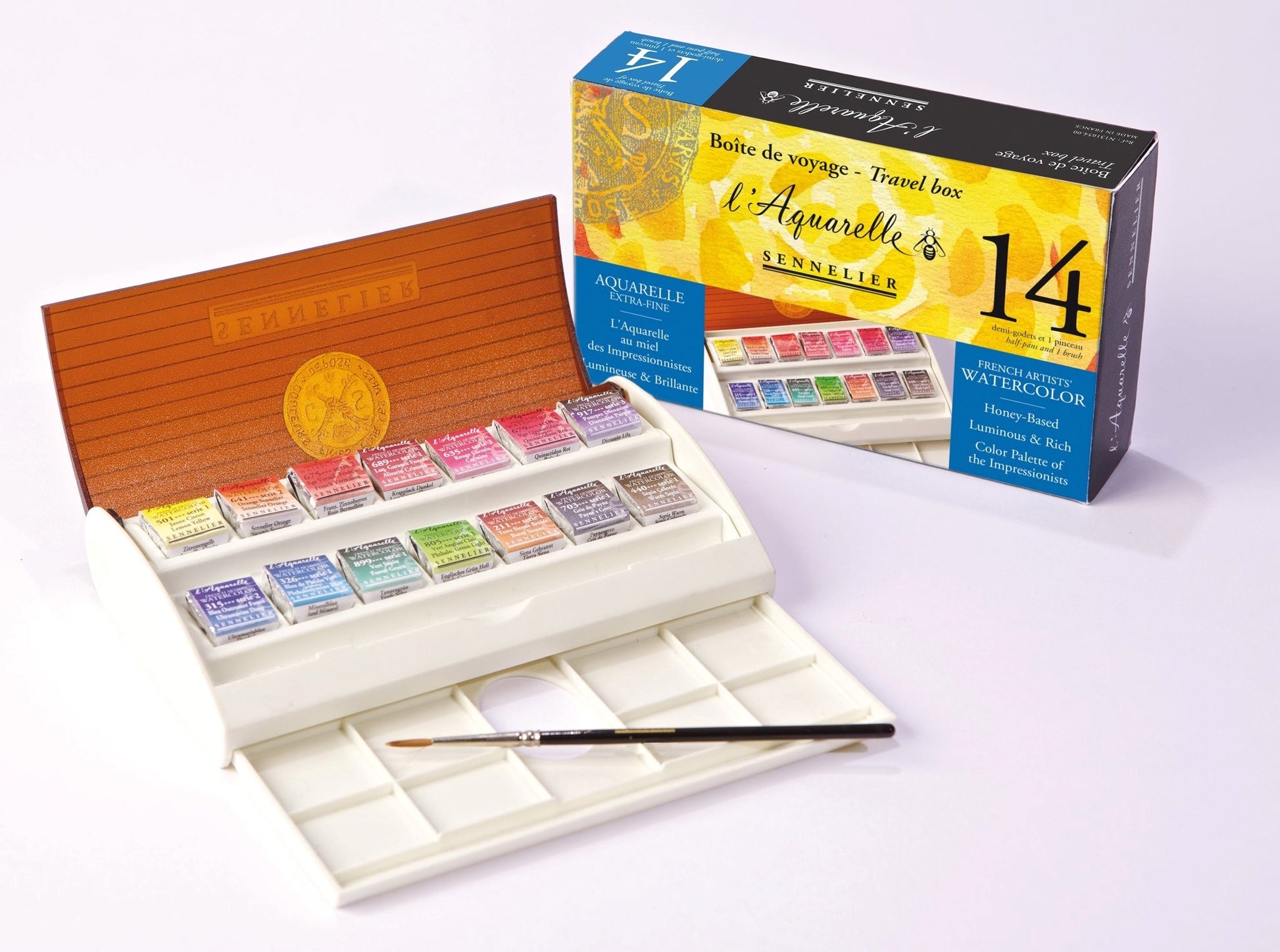 Sennelier French Artists Watercolor Travel Set of 14 Half Pans